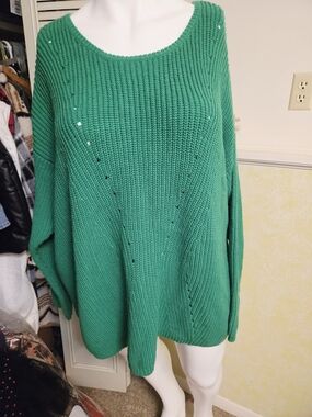 Woman Within Green Scoop-Neck Knit Sweater